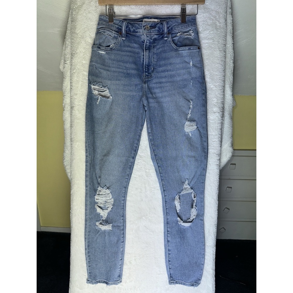 Abercrombie & Fitch Curve Love Skinny Denim High Rise Distressed Stretch Jeans 4